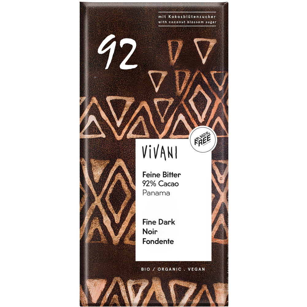 10er-VE  Bio Feine Bitter Schokolade mit 92% Kakao 80g Vivani - Bild 1