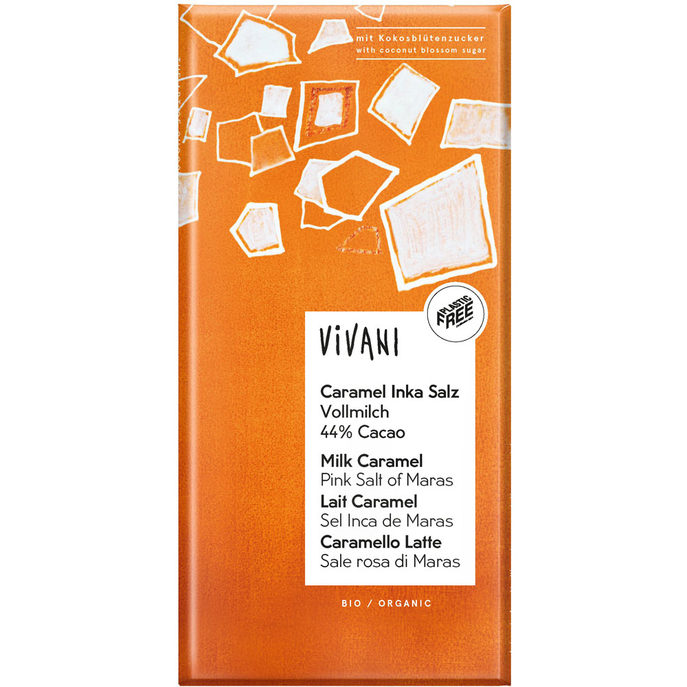 10er-VE Bio Schokolade Caramel Inka Salz mit Kokosblütenzucker 80g Vivani - Bild 1