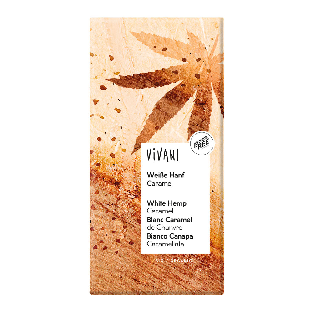10er-VE Bio Schokolade Weiße Vanille Hanf Caramel Crunch 80g Vivani - Bild 1