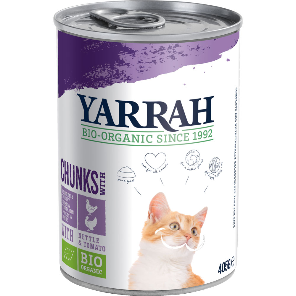 4er-SET Bröckchen in Soße Huhn mit Truthahn 405g Yarrah Bio Katzenfutter - Bild 1
