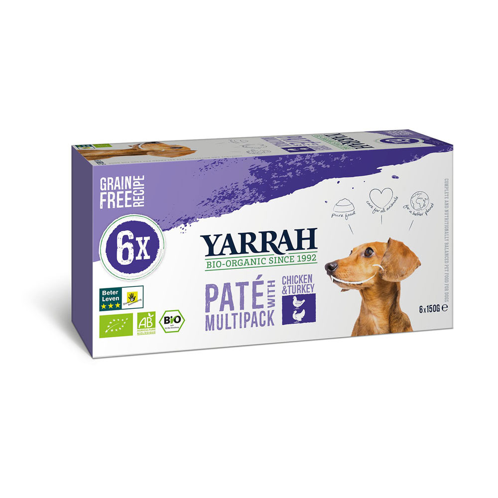 4er-VE Bio Multipack für Hunde Pate Bio Truthahn Aloe Vera 6x150g Yarrah - Bild 1
