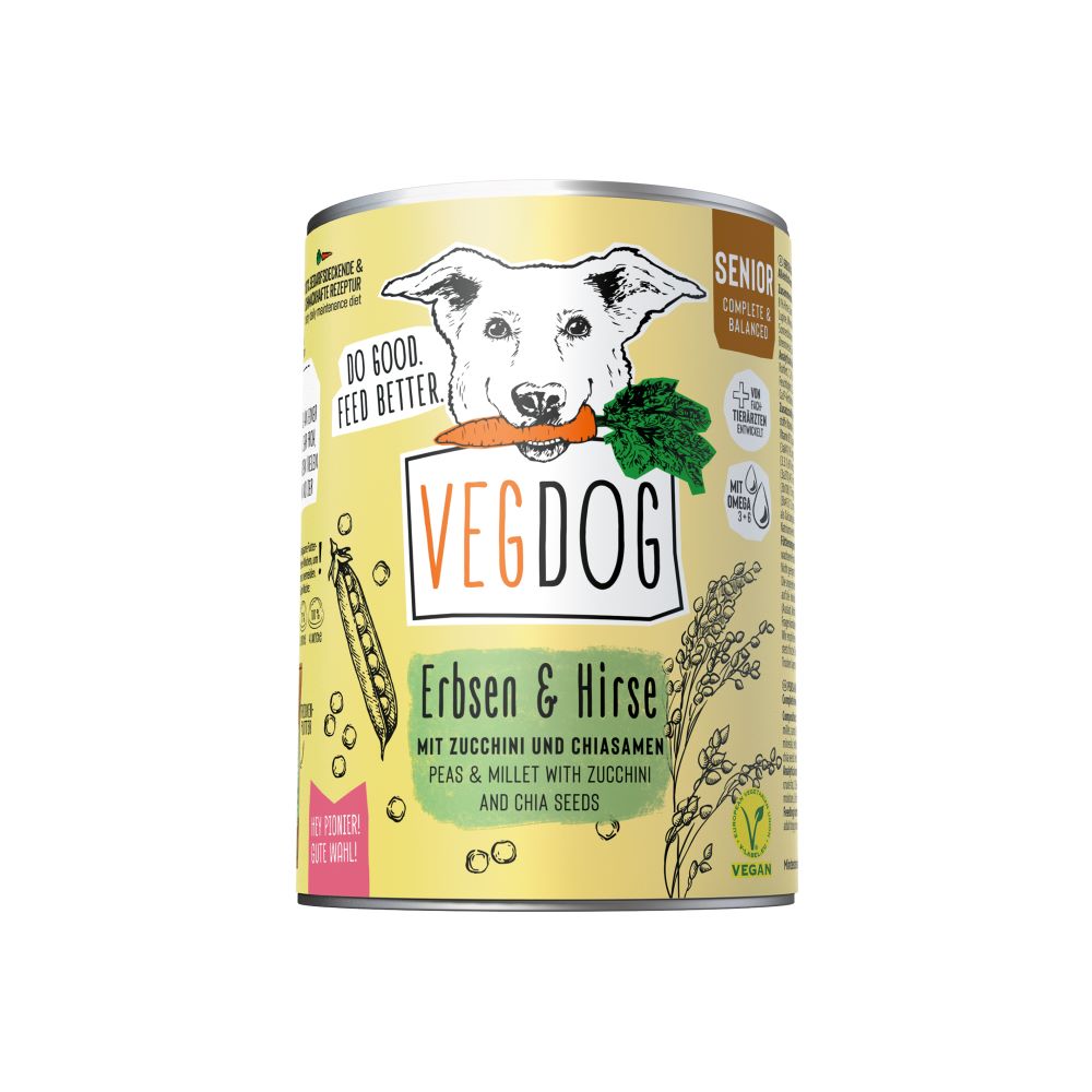 6er-VE Hunde Alleinfutter Senior Erbsen und Hirse, nicht Bio, vegan 400g VEGDOG - Bild 1