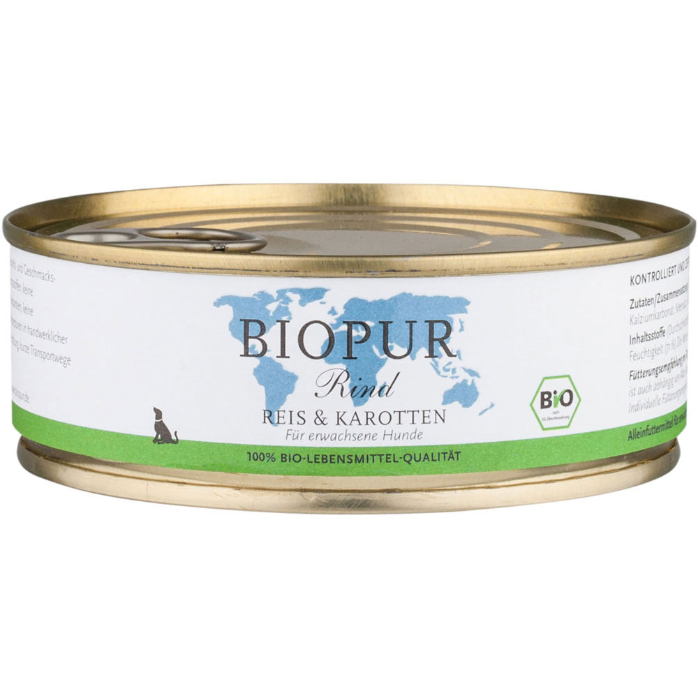 6er-VE Rind, Reis & Karotten 200 g BioPur Bio Hundefutter - Bild 1