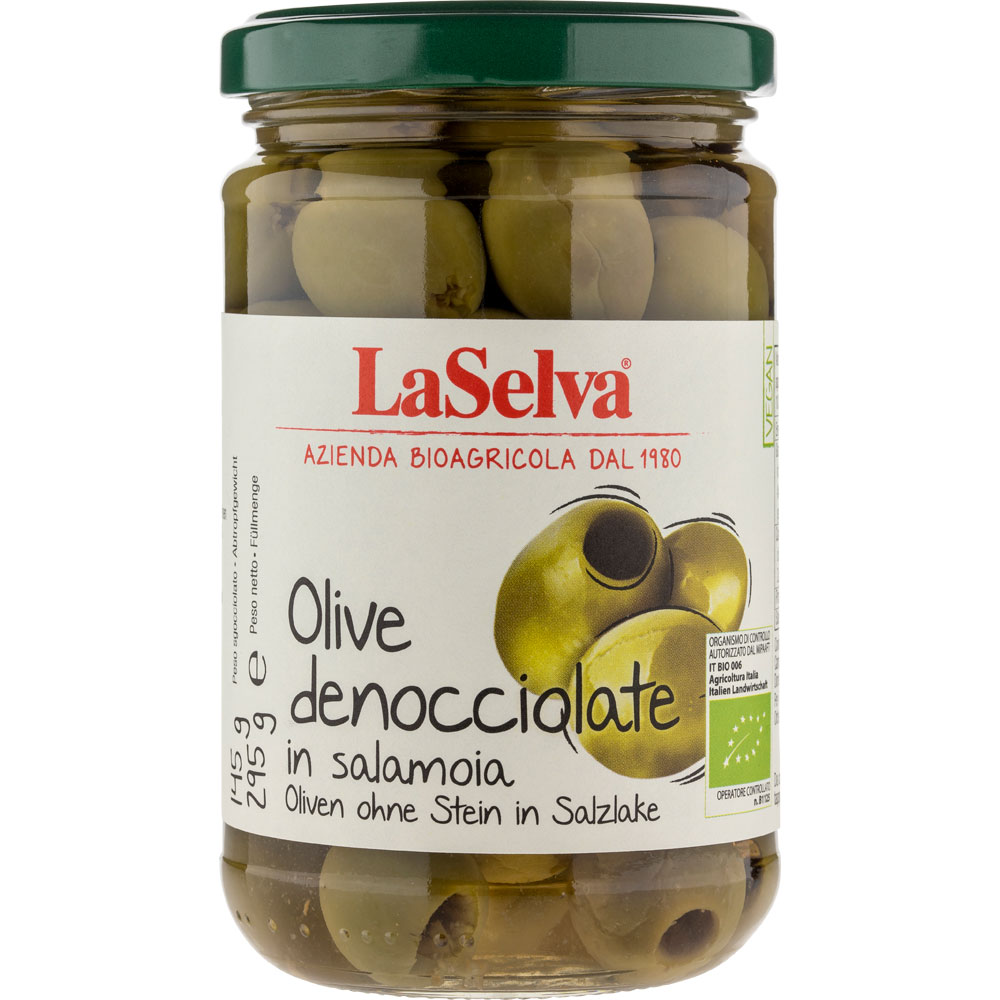 Oliven ohne Stein (grün, in Salzlake mit Zitrone) 295g LaSelva - Bild 1