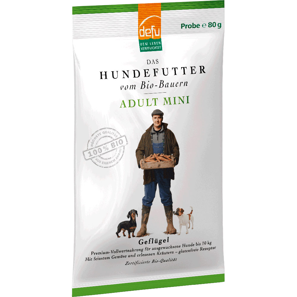 10er-VE Bio Hundefutter Probe Hundetrockenfutter Adult Mini 80g Defu - Bild 1