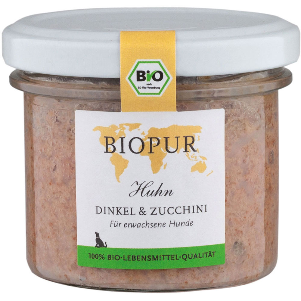 12er-SET Bio Hundefutter Huhn, Dinkel, Zucchini im GLAS! 100g BIOPUR - Bild 1