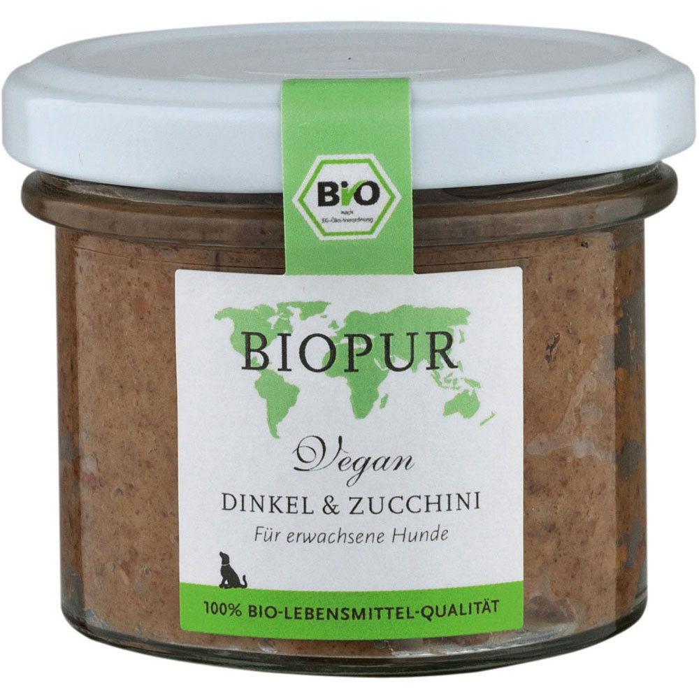 12er-SET Bio Hundefutter Vegan Dinkel, Zucchini im GLAS! 100g BIOPUR - Bild 1