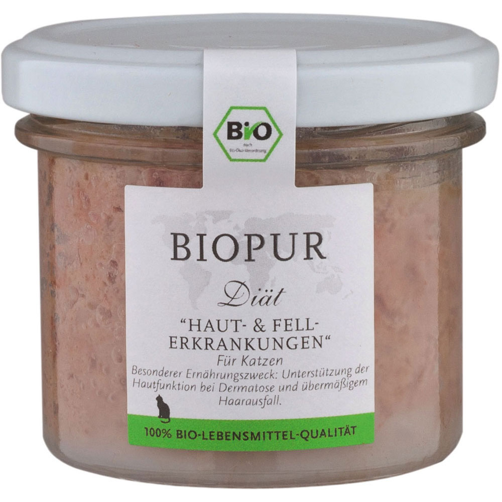 12er-SET Bio Katzendiätfutter Haut- und Fellerkrankungen im GLAS! 100g BIOPUR - Bild 1