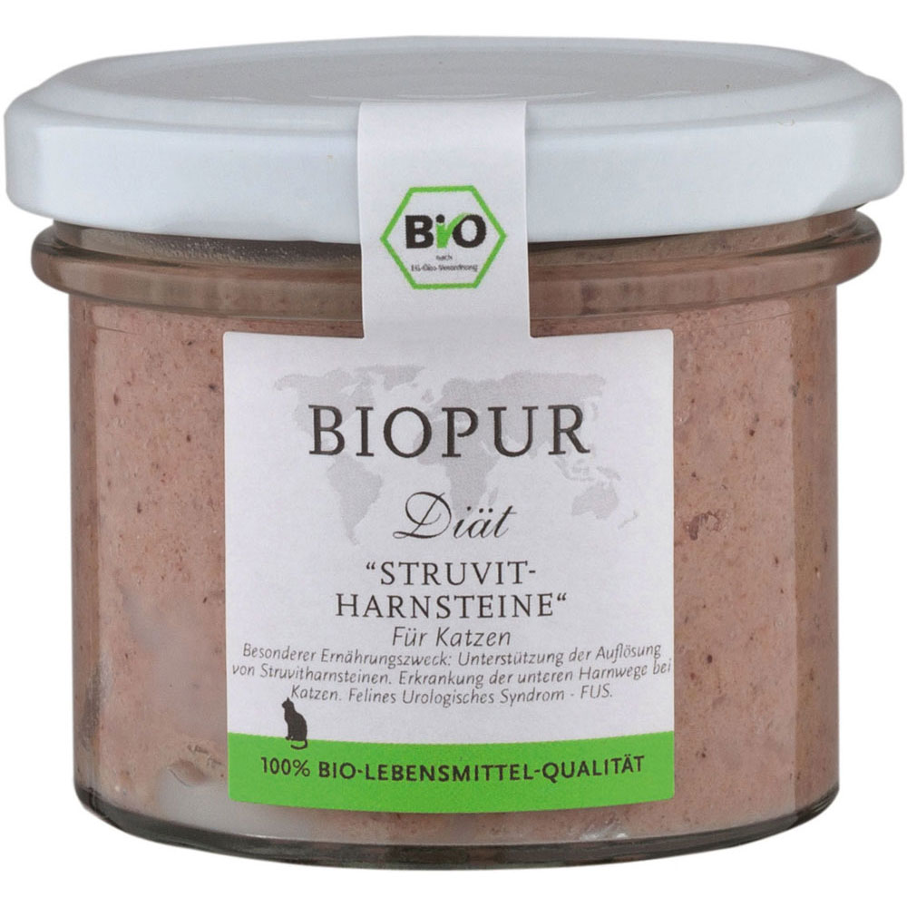 12er-SET Bio Katzendiätfutter Struvit-Harnsteinen im GLAS! 100g BIOPUR - Bild 1