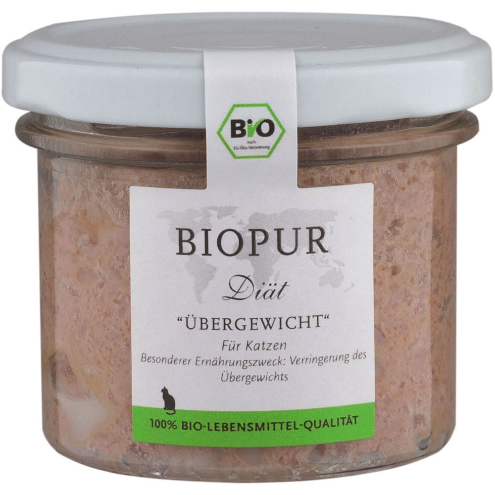 12er-SET Bio Katzendiätfutter Übergewicht im GLAS! 100g BIOPUR - Bild 1