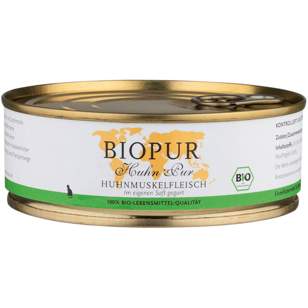 12er-SET Bio Katzenfutter Huhnmuskelfleisch 200g BIOPUR - Bild 1