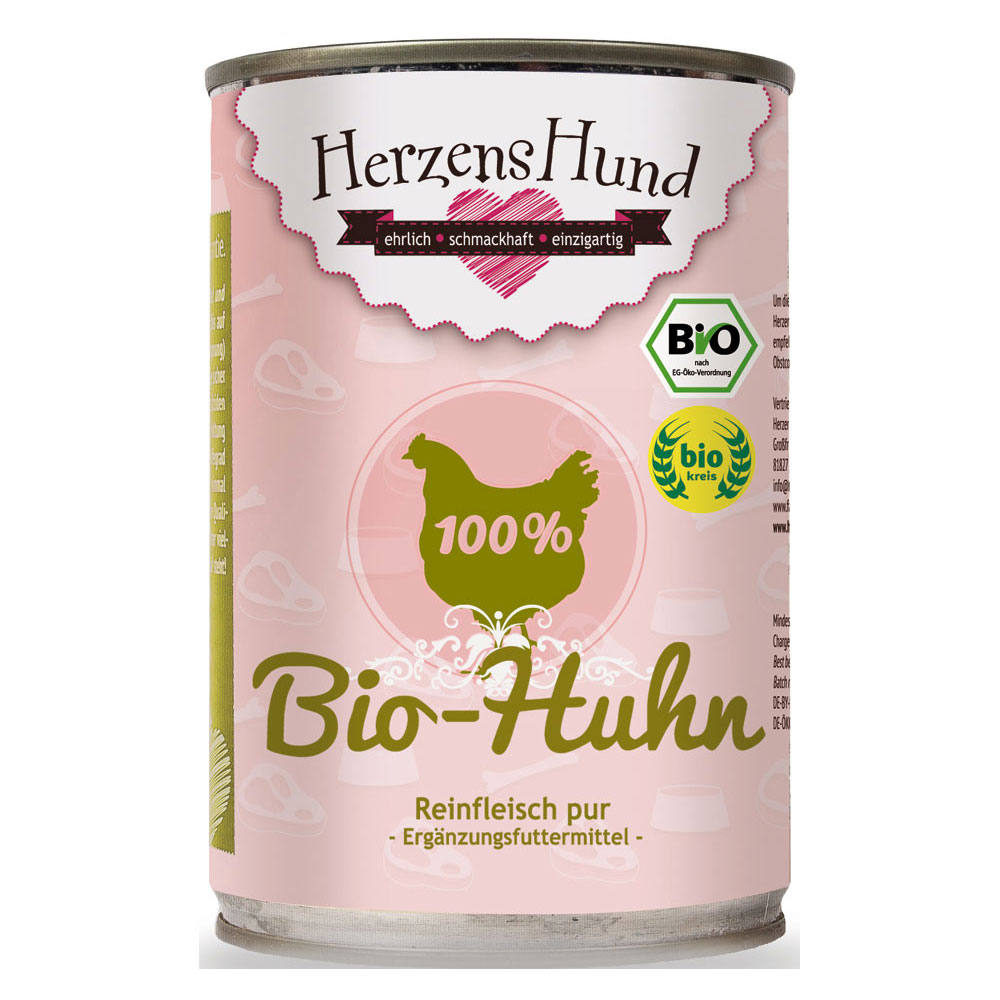 12er-VE Bio Huhn (Brustfl., Hälse, Hühnerklein) 100 %, Ergänzungsfutter 400g Her - Bild 1