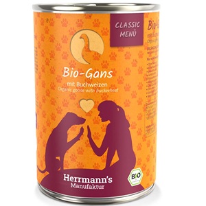 12er-VE Bio Hundefutter Gans Menu 1 mit Buchweizen, Apfel, Kokosmilch 400g - Bild 1