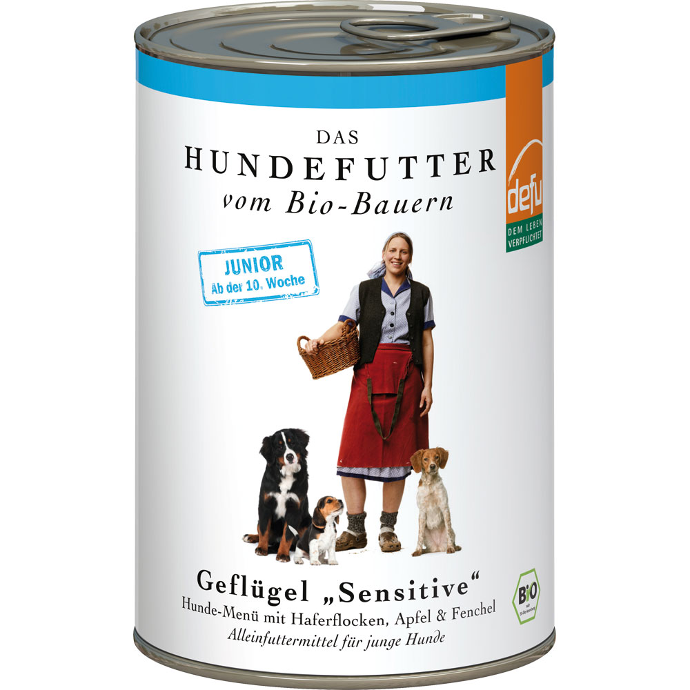 12er-VE Bio Hundefutter Junior Geflügel Sensitiv 400g defu - Bild 1