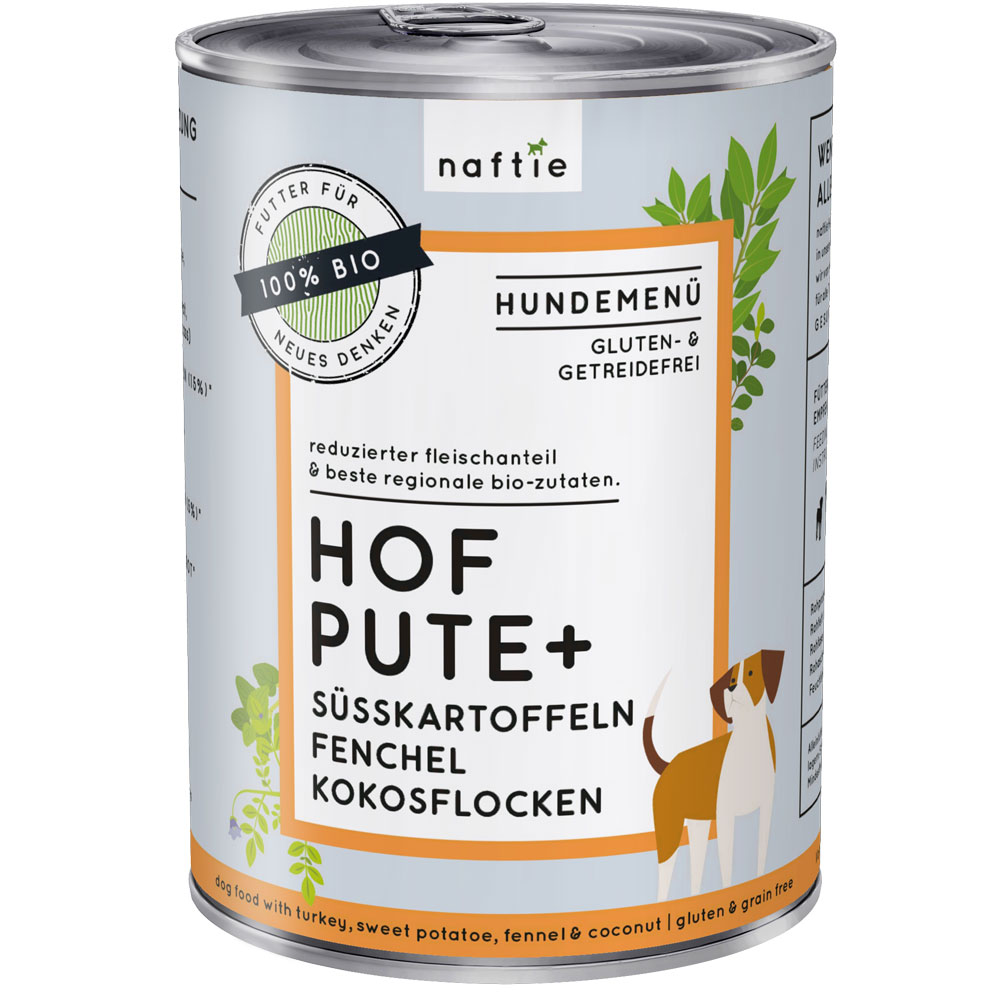 12er-VE Bio Hundemenü Hof Pute+ 400g naftie - Bild 1