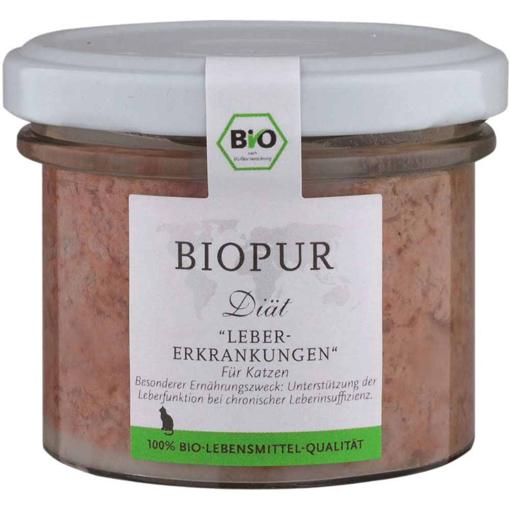 12er-VE Bio Katzendiätfutter Lebererkrankungen im GLAS! 100g BIOPUR - Bild 1