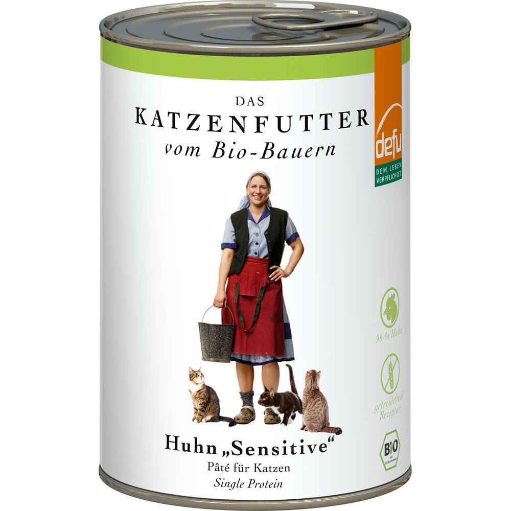 12er-VE Bio Katzenfutter Huhn 410g Defu - Bild 1