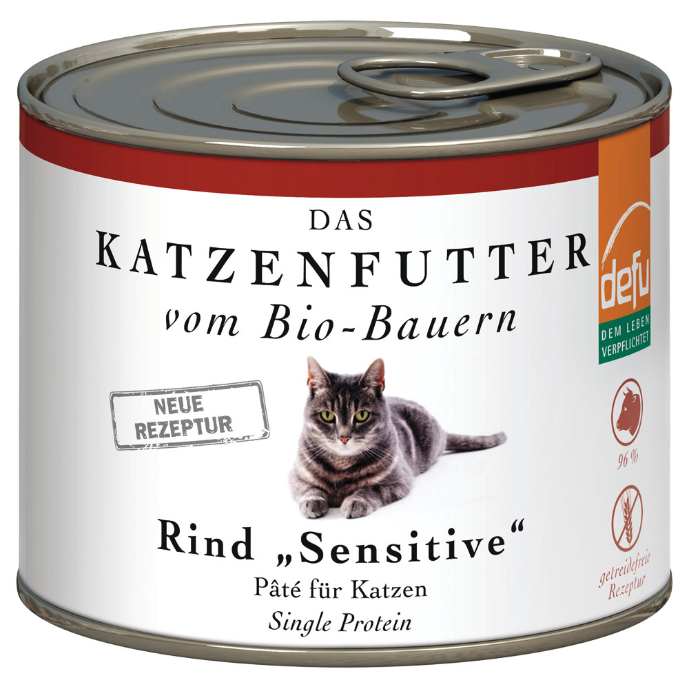 12er-VE Bio Katzenfutter Rind  Sensitive 200g defu - Bild 1