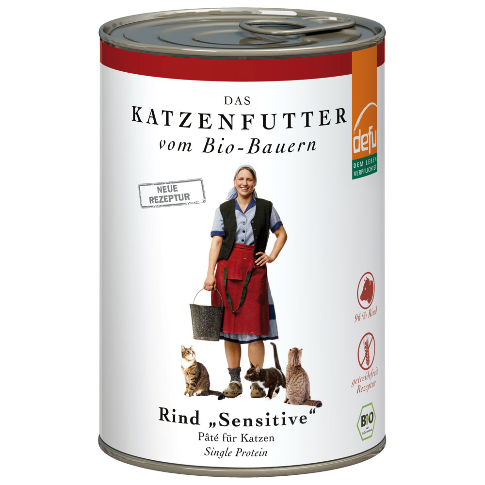 12er-VE Bio Katzenfutter Rind Sensitive 410g defu - Bild 1