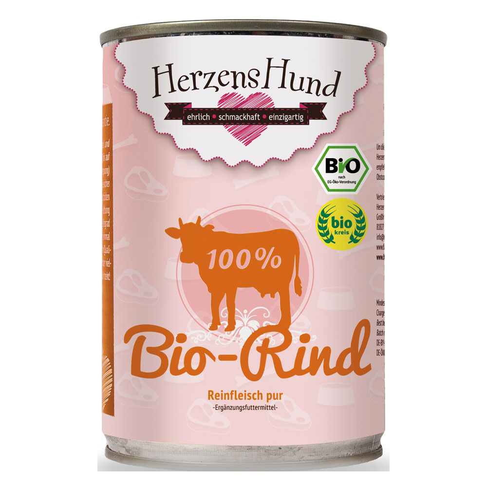 12er-VE Bio Rind (Muskelfl., Herz. Lunge) 100 %, Ergänzungsfutter 400g Herzenshu - Bild 1