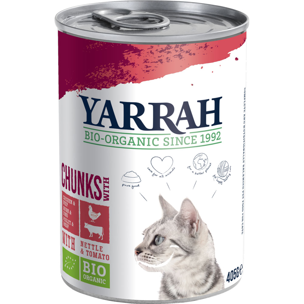 12er-VE Bröckchen Huhn mit Rind getreidefrei  405g Yarrah Bio Katzenfutter - Bild 1