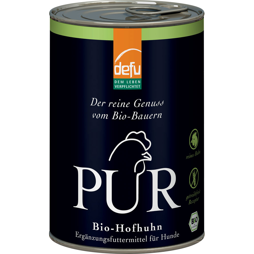 12er-VE Ergänzungsfutter Hund Bio-Hofhuhn PUR, 400 g defu - Bild 1