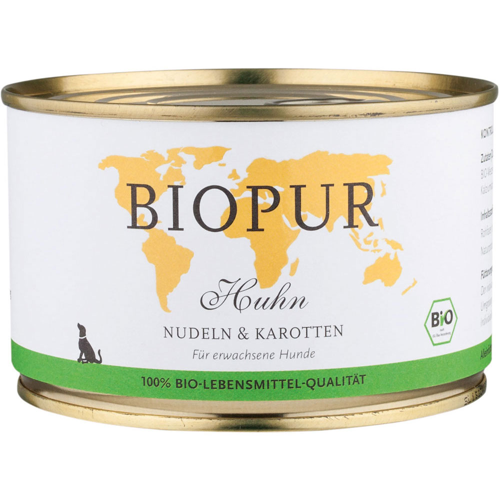 12er-VE Huhn, Nudeln & Karotten 400 g BioPur Bio Hundefutter - Bild 1