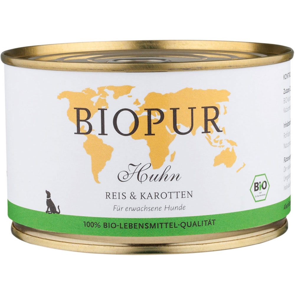 12er-VE Huhn, Reis & Karotten 400g BioPur Bio Hundefutter - Bild 1