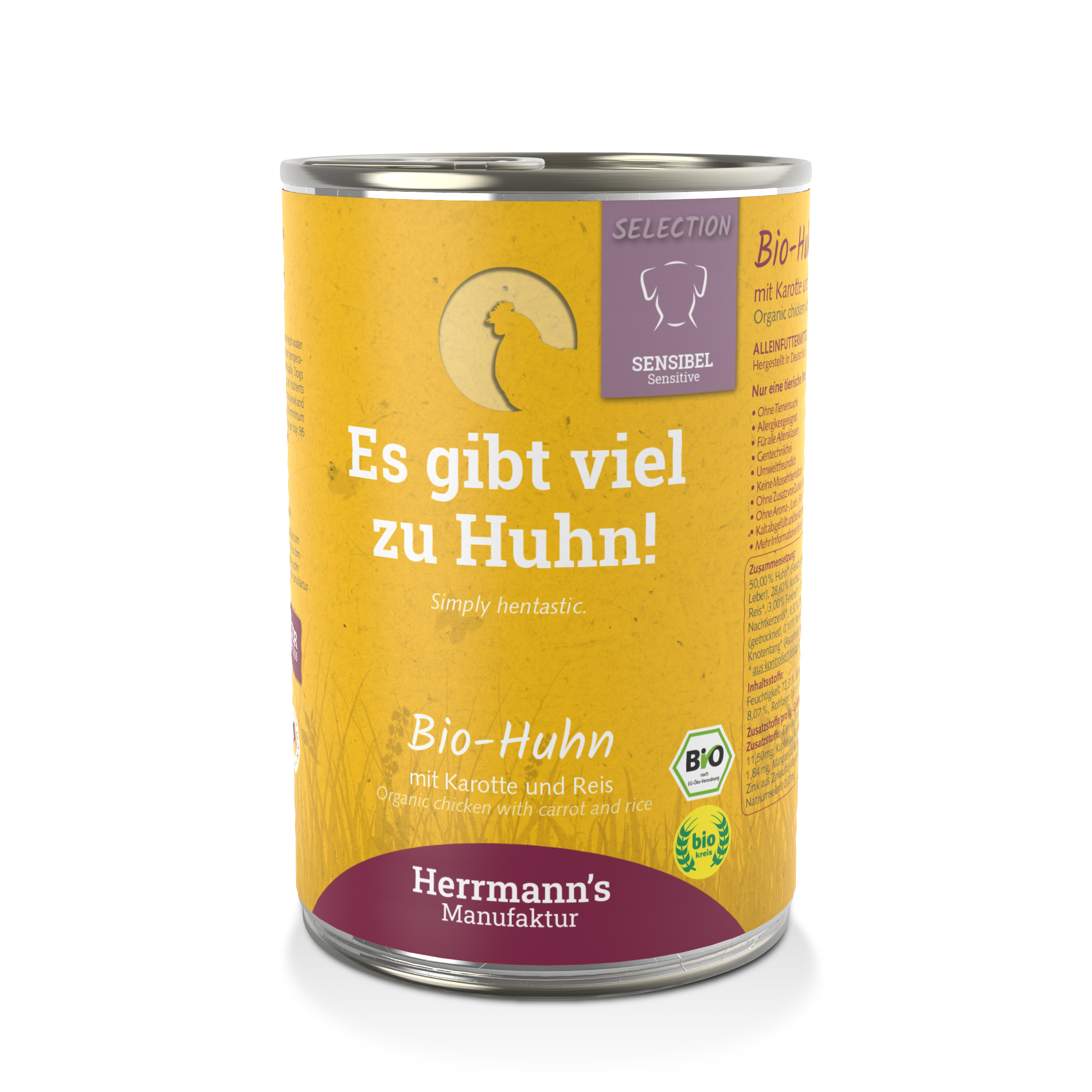 12er-VE Hundefutter Bio Huhn mit Karotte und Reis 400g Herrmann's - Bild 1