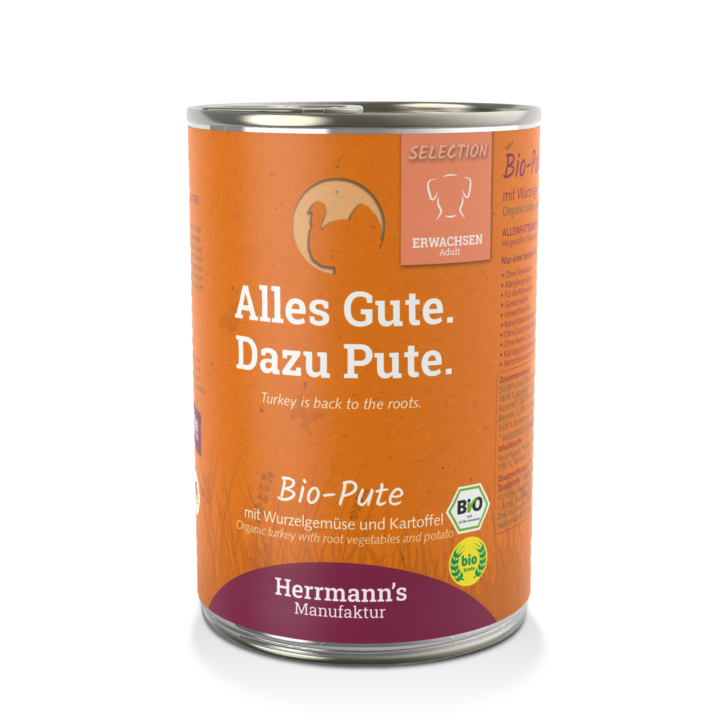 12er-VE Hundefutter Bio Pute mit Wurzelgemüse 400g Herrmann's - Bild 1