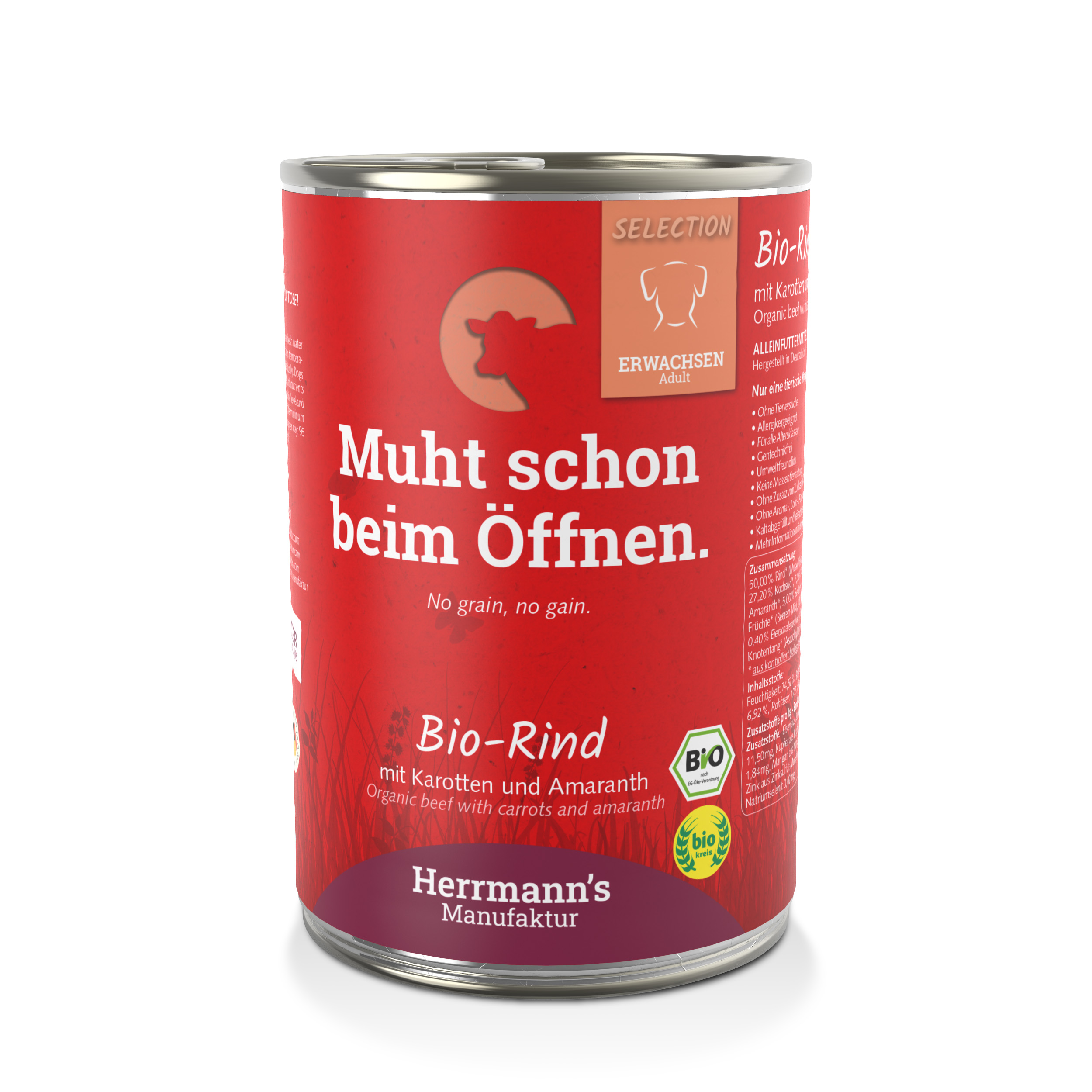 12er-VE Hundefutter Bio Rind mit Karotten und Amaranth 400g Herrmann's - Bild 1