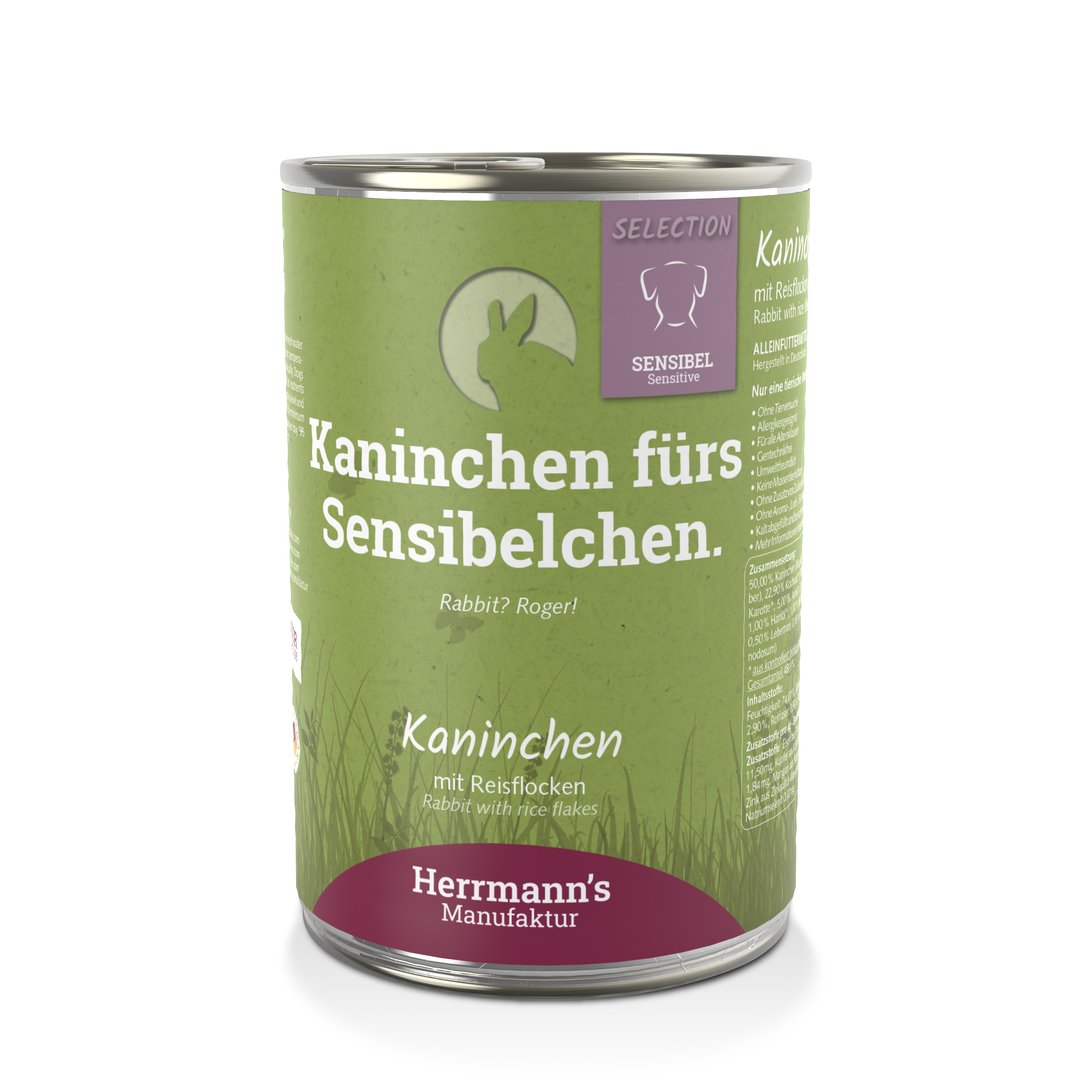 12er-VE Hundefutter Kaninchen NICHT BIO mit Reisflocken 400g Herrmann's - Bild 1