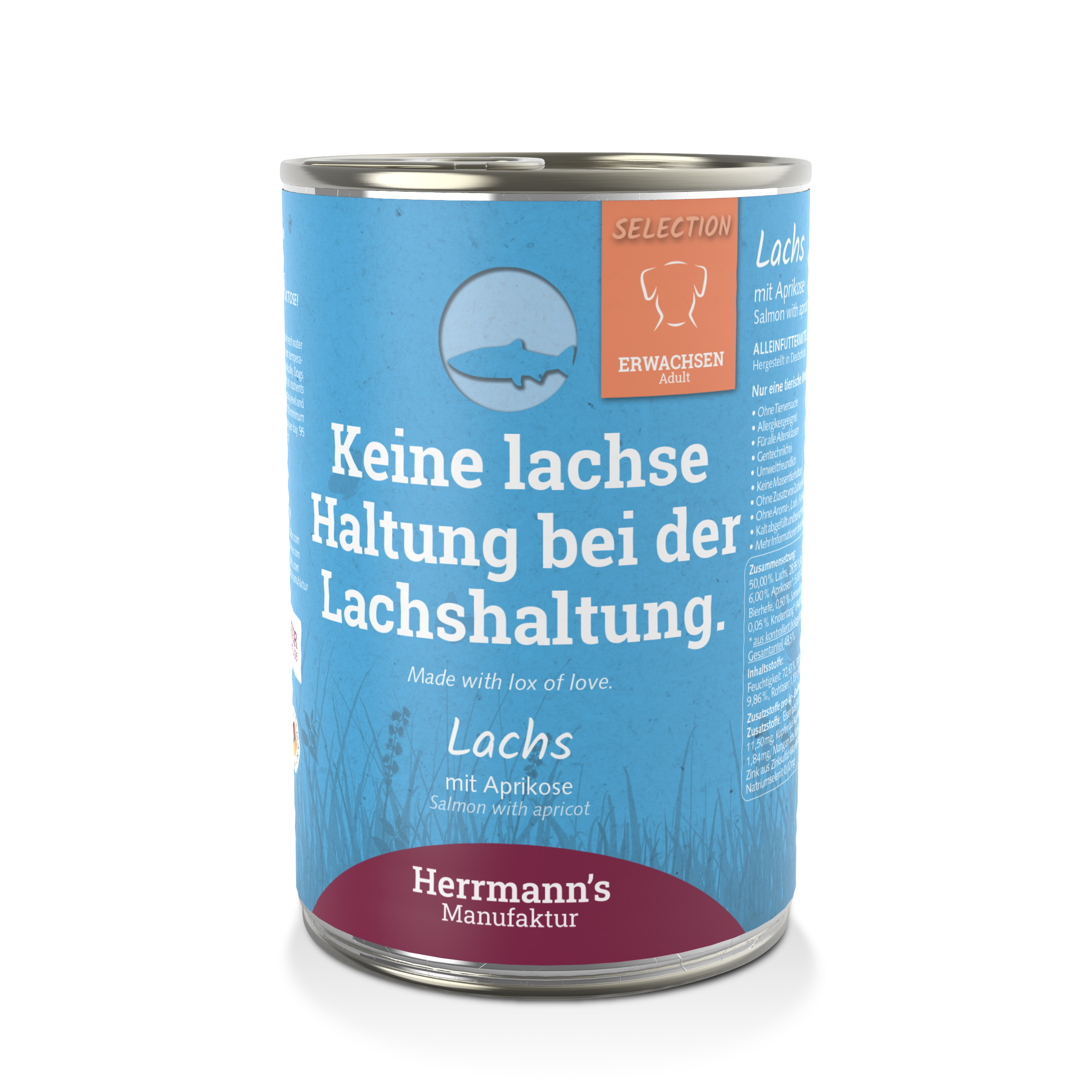 12er-VE Hundefutter Lachs NICHT BIO mit Aprikose 400g Herrmann's - Bild 1