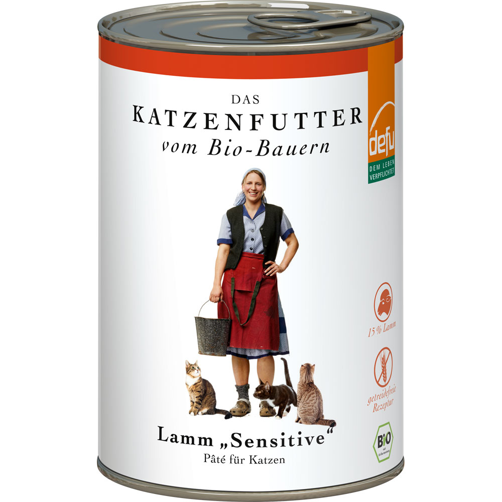 12er-VE Katzen Alleinfutter Bio Lamm 410g Gluten & Getreidefrei defu - Bild 1