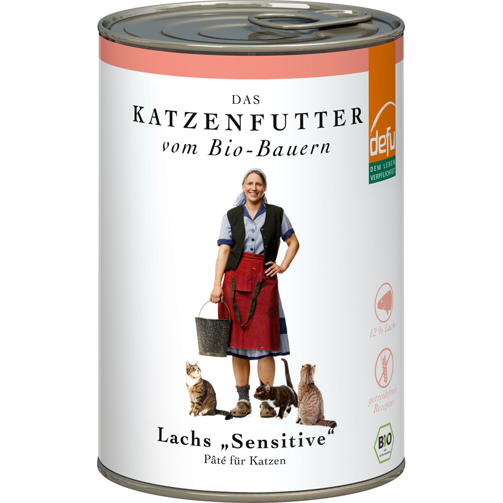 12er-VE Katzen Alleinfutterr Bio Lachs 410g Gluten & Getreidefrei defu - Bild 1