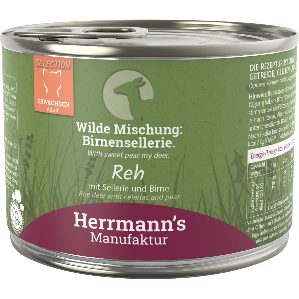 12er-VE Katzenfutter Reh (nicht Bio), Sellerie, Birne 200g Herrmann's - Bild 1