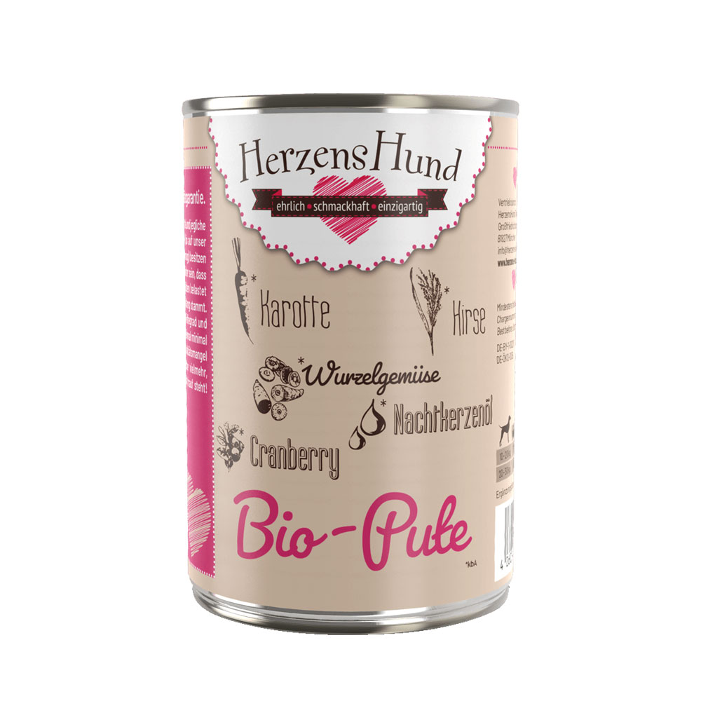 12er-VE Pute, Hirse Bio Erg&auml;nzungsfutter Hund 400g HerzensHund - Bild 1