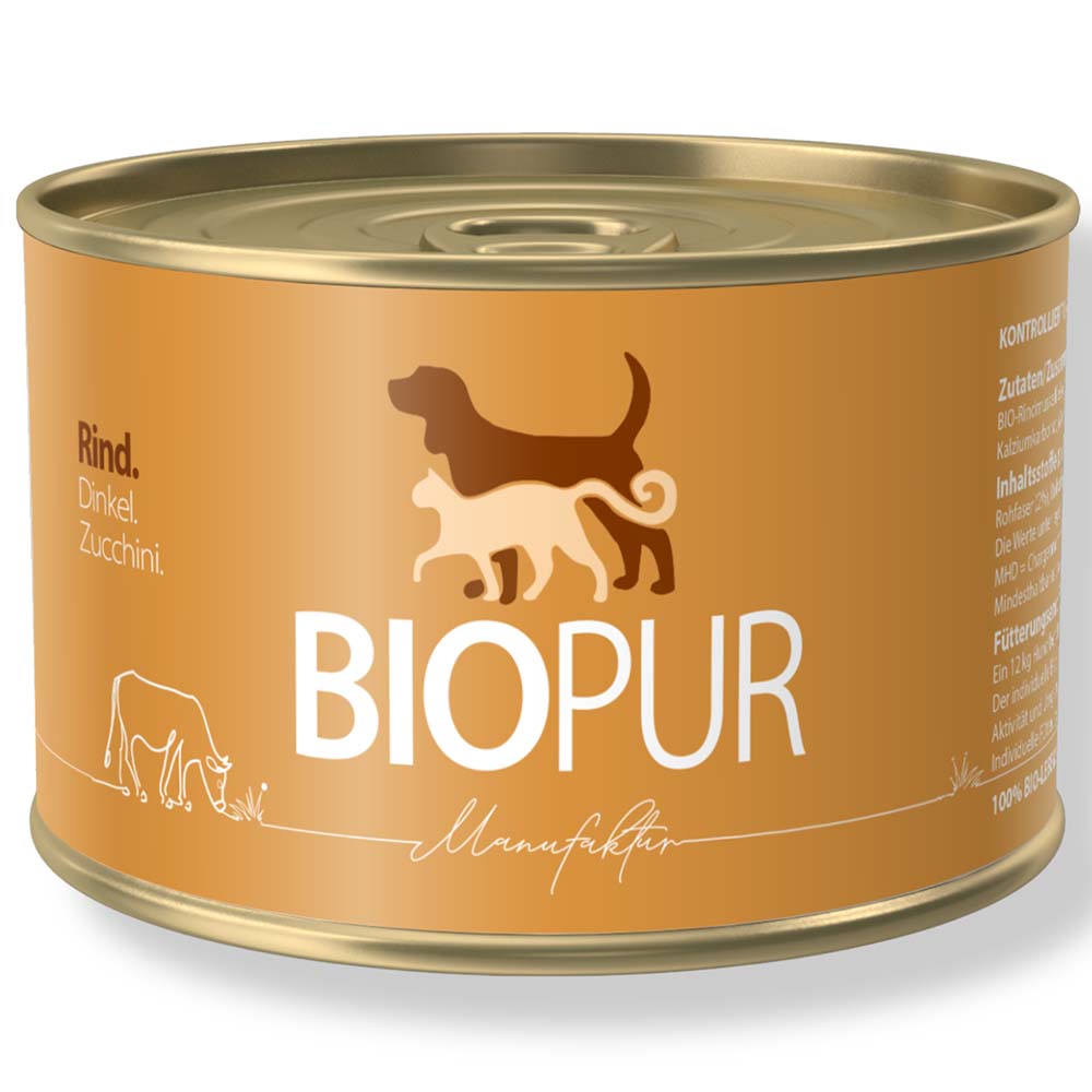 12er-VE Rind, Dinkel & Zucchini 400 g BioPur Bio Hundefutter - Bild 1