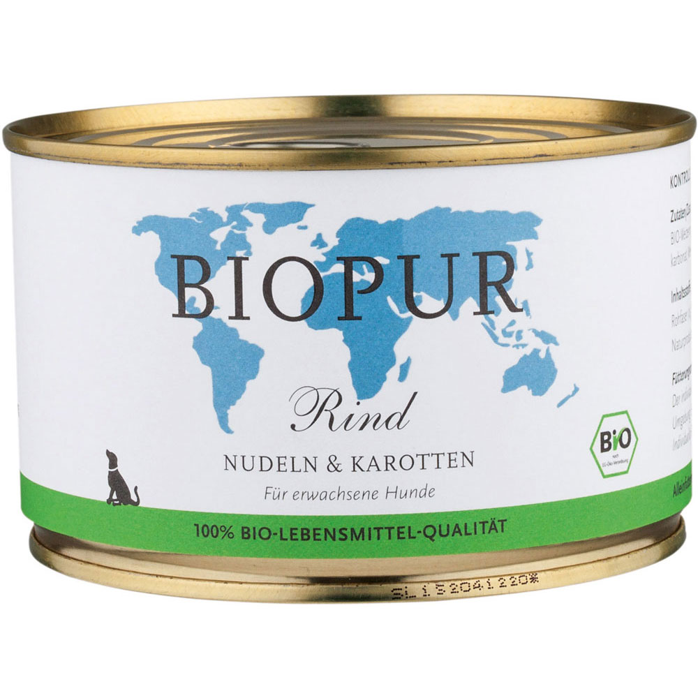 12er-VE Rind, Nudeln & Karotten 400 g BioPur Bio Hundefutter - Bild 1