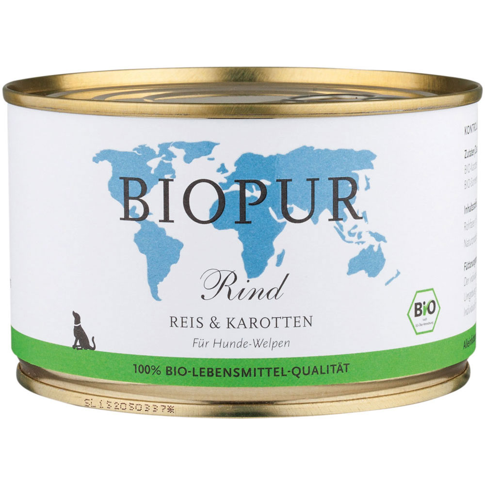 12er-VE Welpen: Rind, Reis & Karotten 400g BioPur Bio Hundefutter - Bild 1