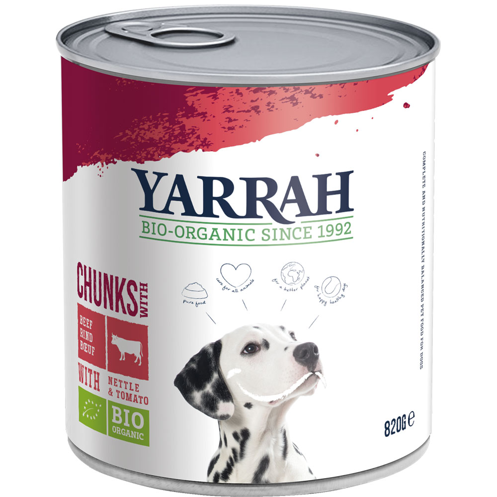 144er-SET Bio Hundefutter Bröckchen Huhn mit Rind und Brennessel 820g Yarrah - Bild 1