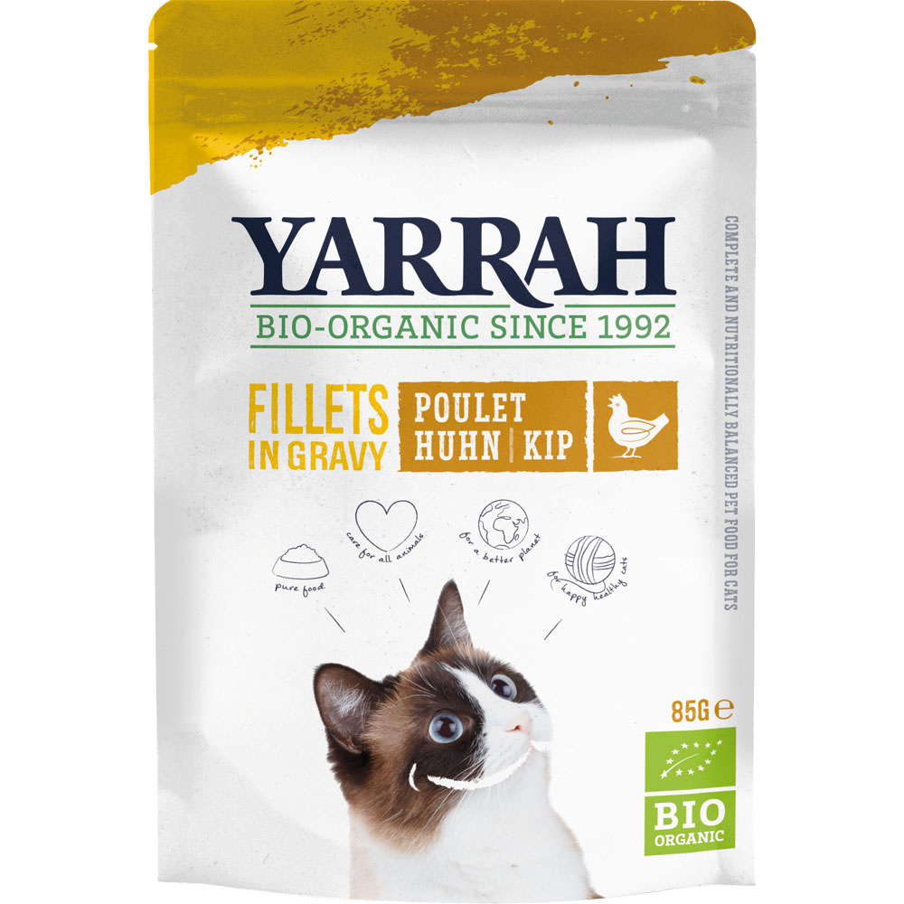 14er-VE Alleinfutter Katze Bio Filets mit Huhn in Sauce 85g Yarrah - Bild 1