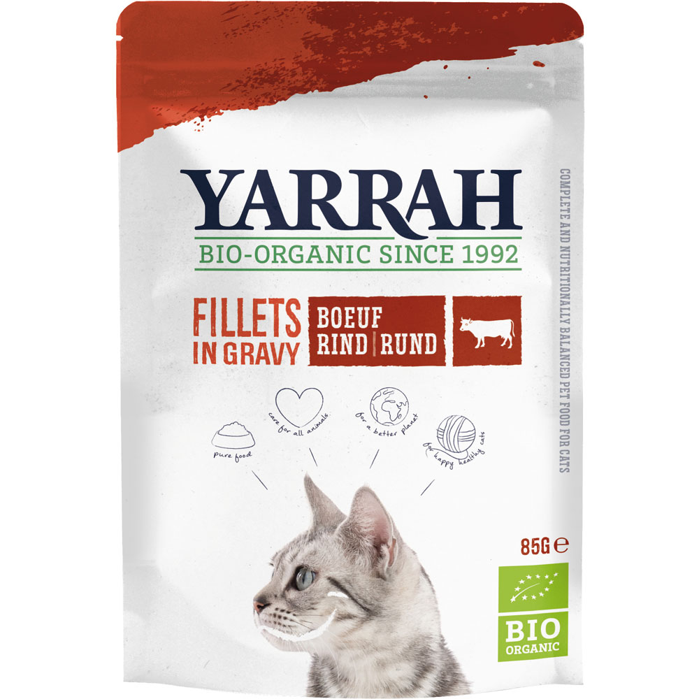 14er-VE Alleinfutter Katze Bio Filets mit Rind in Sauce 85g Yarrah - Bild 1