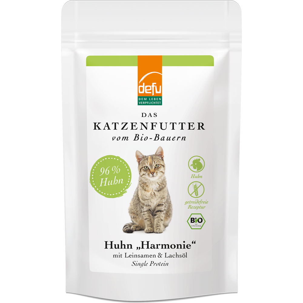 14er-VE Katzenfutter Bio Huhn 85 g Getreidefrei Rezeptur defu Harmonie - Bild 1