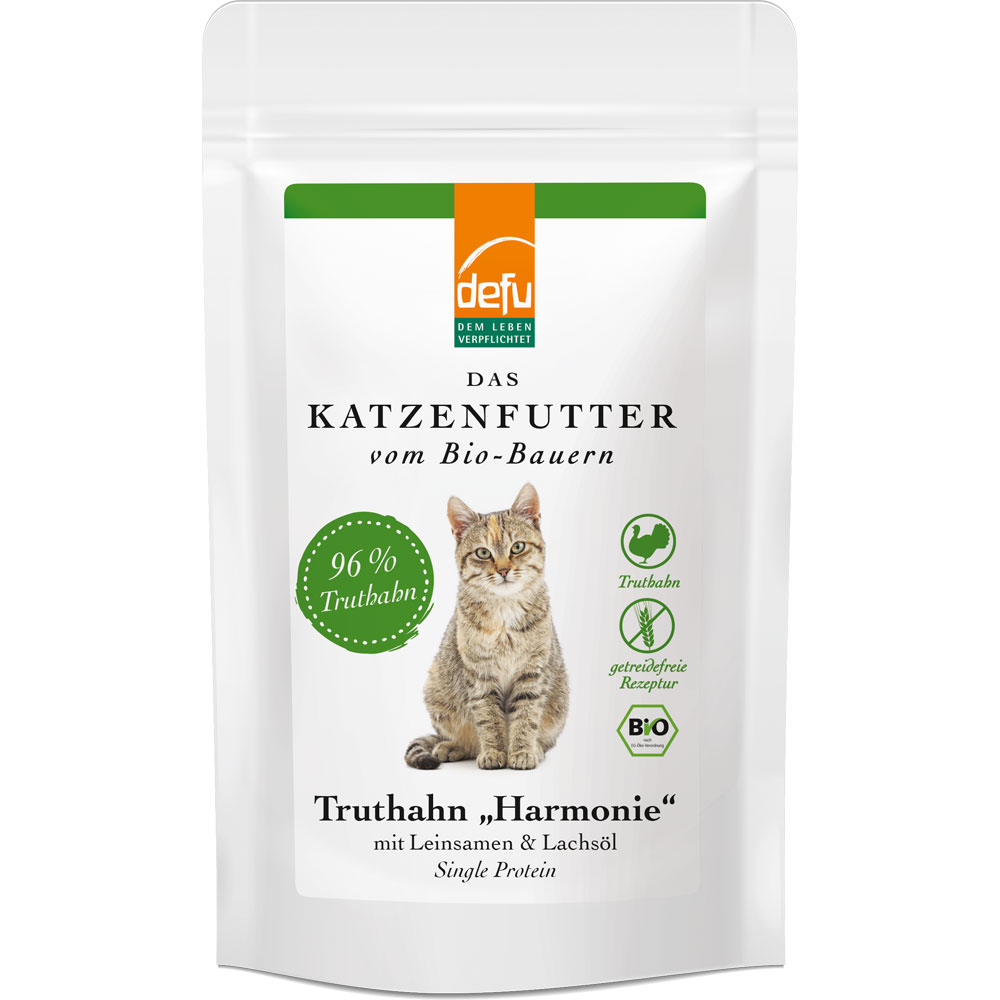 14er-VE Katzenfutter Bio Truthahn 85 g Getreidefrei Rezeptur defu Harmonie - Bild 1