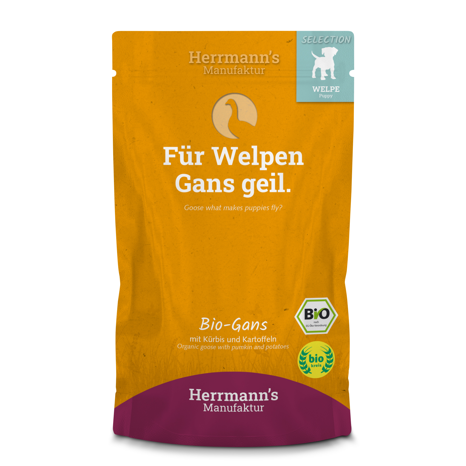 15er-VE Hundefutter Welpe: Bio Gans mit Kürbis Kartoffeln  150g Herrmann's - Bild 1