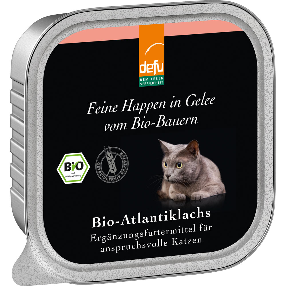 16er-VE Bio-Atlantiklachs in Gelee Ergänzungsfutter f. Katzen 100g defu - Bild 1