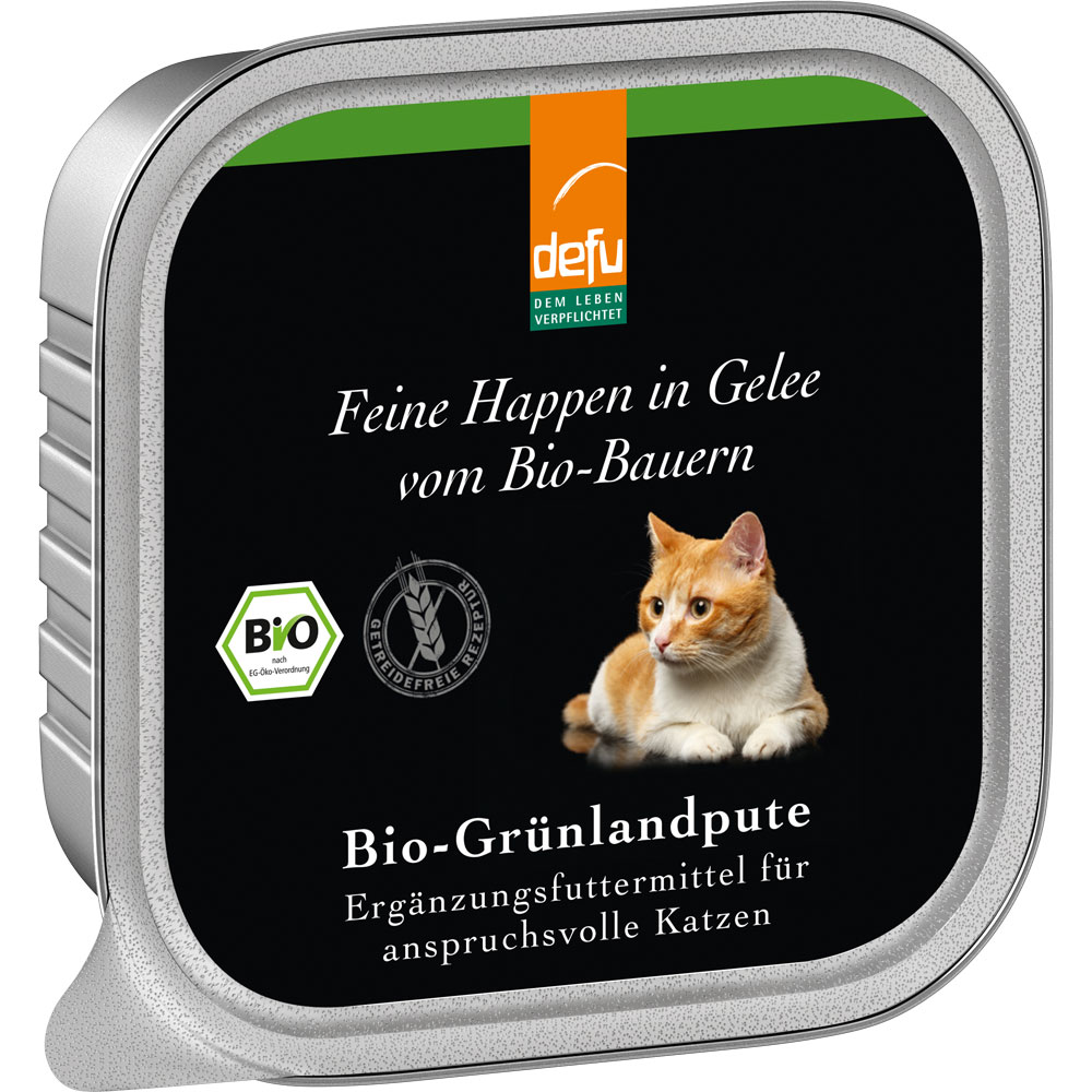 16er-VE Bio-Grünlandpute in Gelee Ergänzungsfutter f. Katzen 100g defu - Bild 1