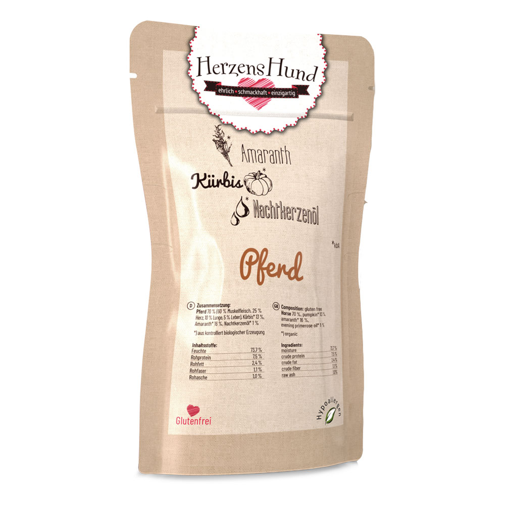 18er-VE Pferd, Bio-K&uuml;rbis Erg&auml;nzungsfutter Hund 130g HerzensHund - Bild 1
