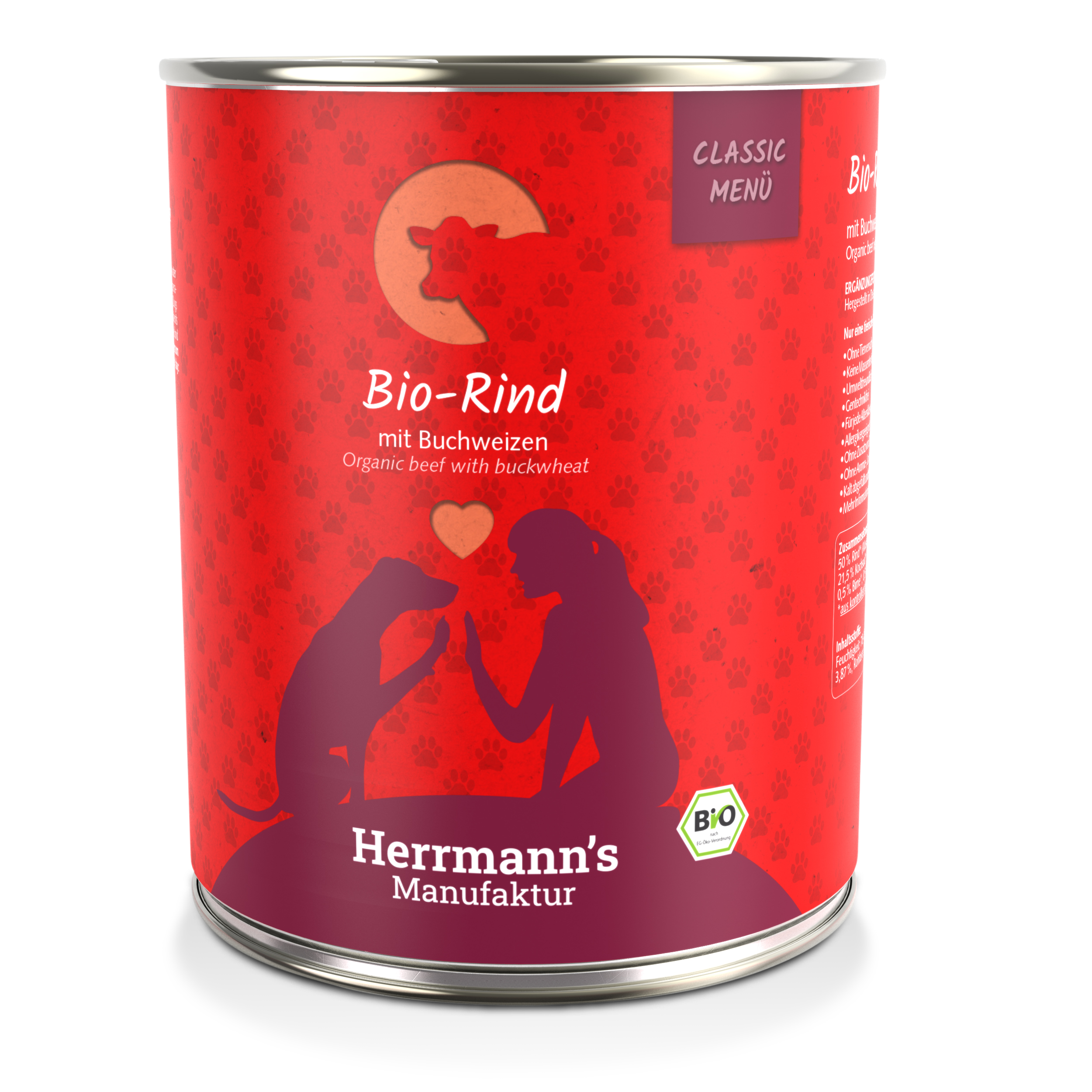 24er-SET Bio Hundefutter Rind Menu 1 mit Buchweizen, Apfel, Birne 800g - Bild 1